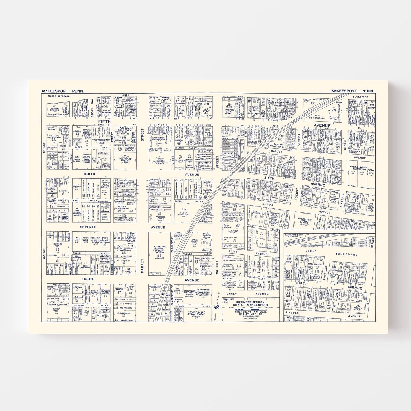 Vintage Map of McKeesport, Pennsylvania Business Section, 1950