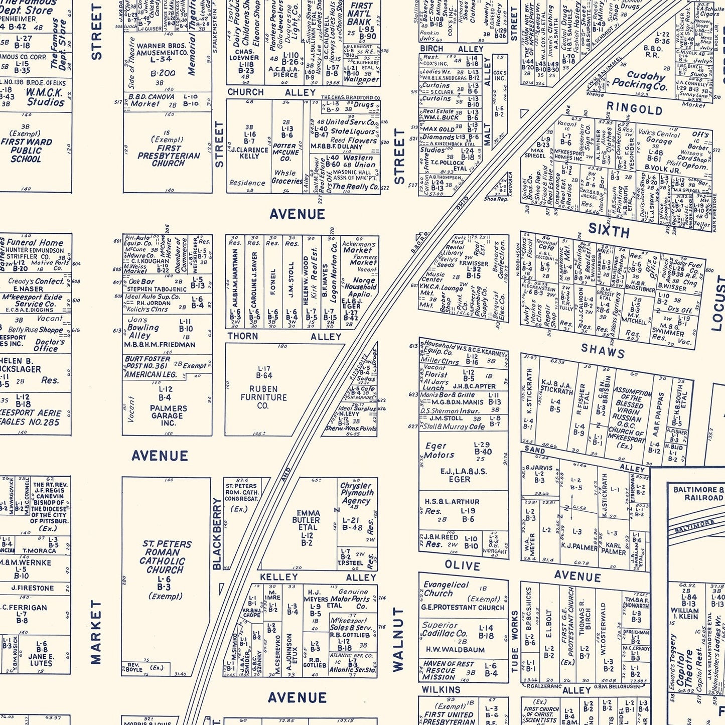 Vintage Map of McKeesport, Pennsylvania Business Section, 1950