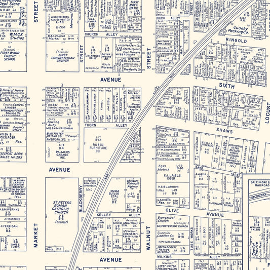Vintage Map of McKeesport, Pennsylvania Business Section, 1950