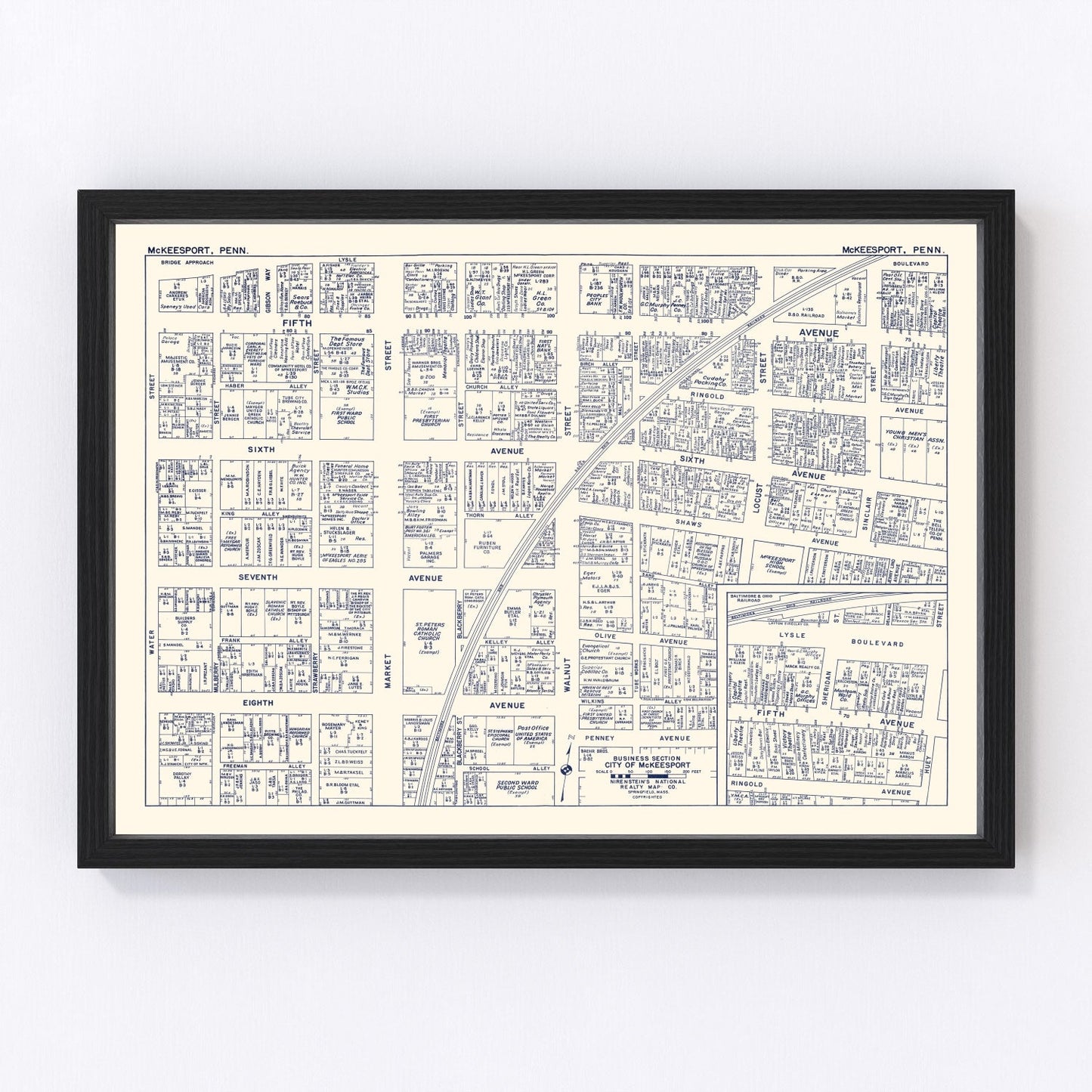 Vintage map of McKeesport, Pennsylvania business section, 1950