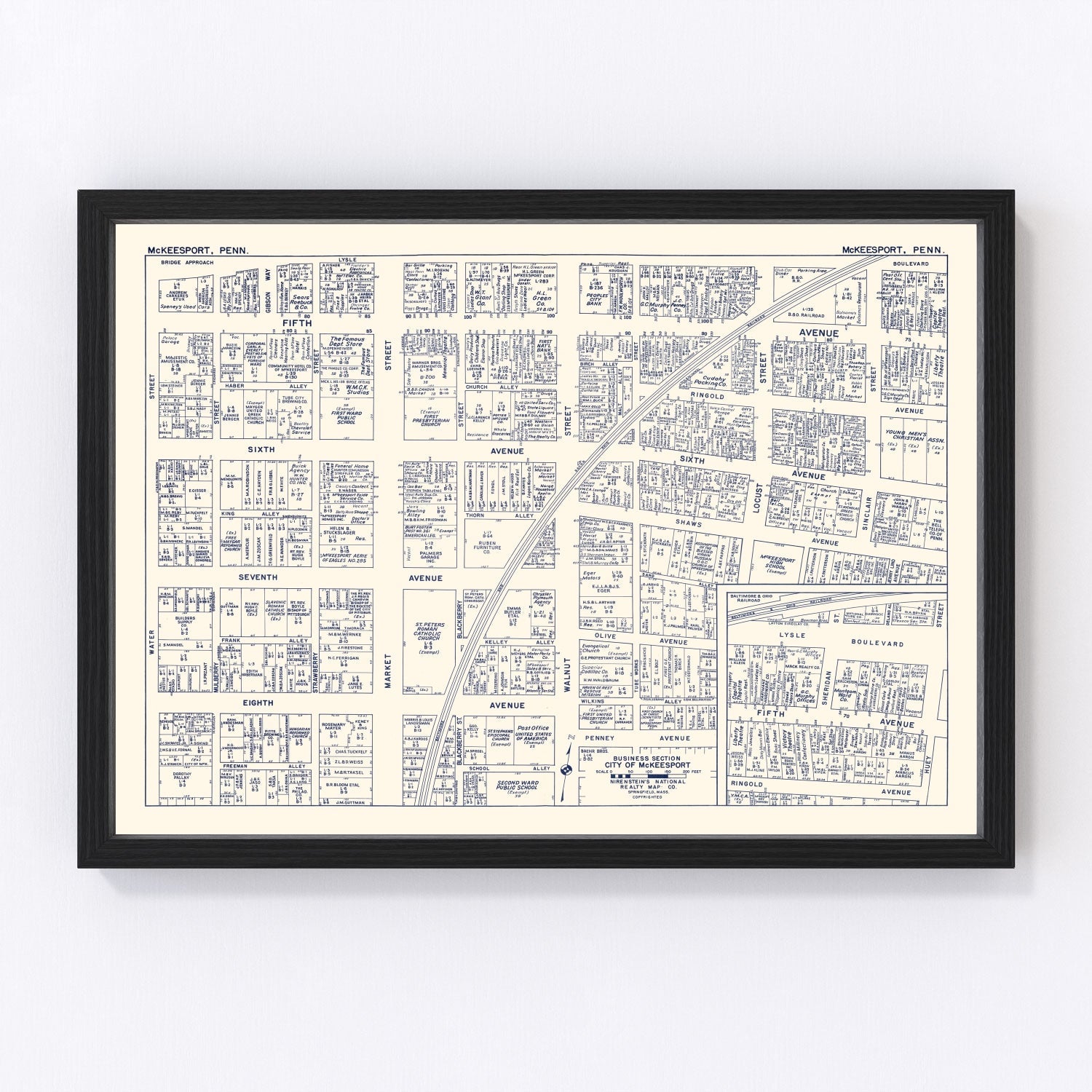 Vintage map of McKeesport, Pennsylvania business section, 1950