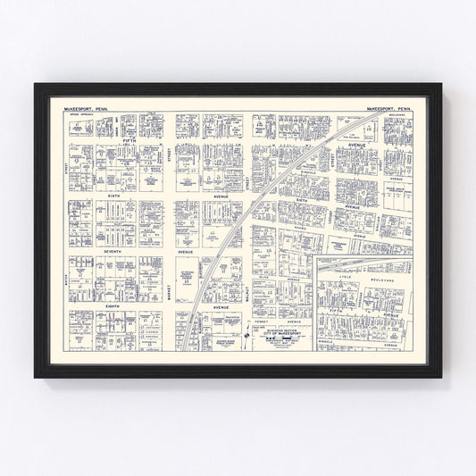 Vintage map of McKeesport, Pennsylvania business section, 1950