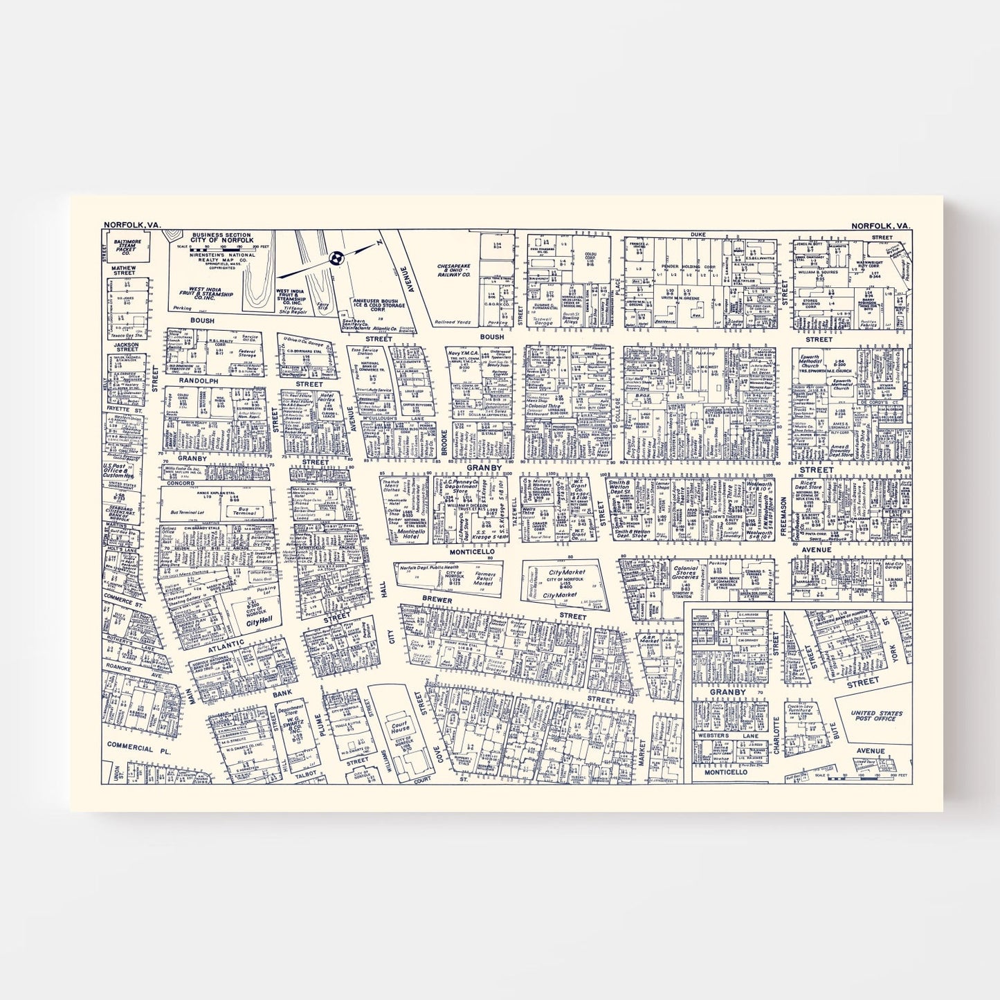 Vintage Map of Norfolk, Virginia, 1950