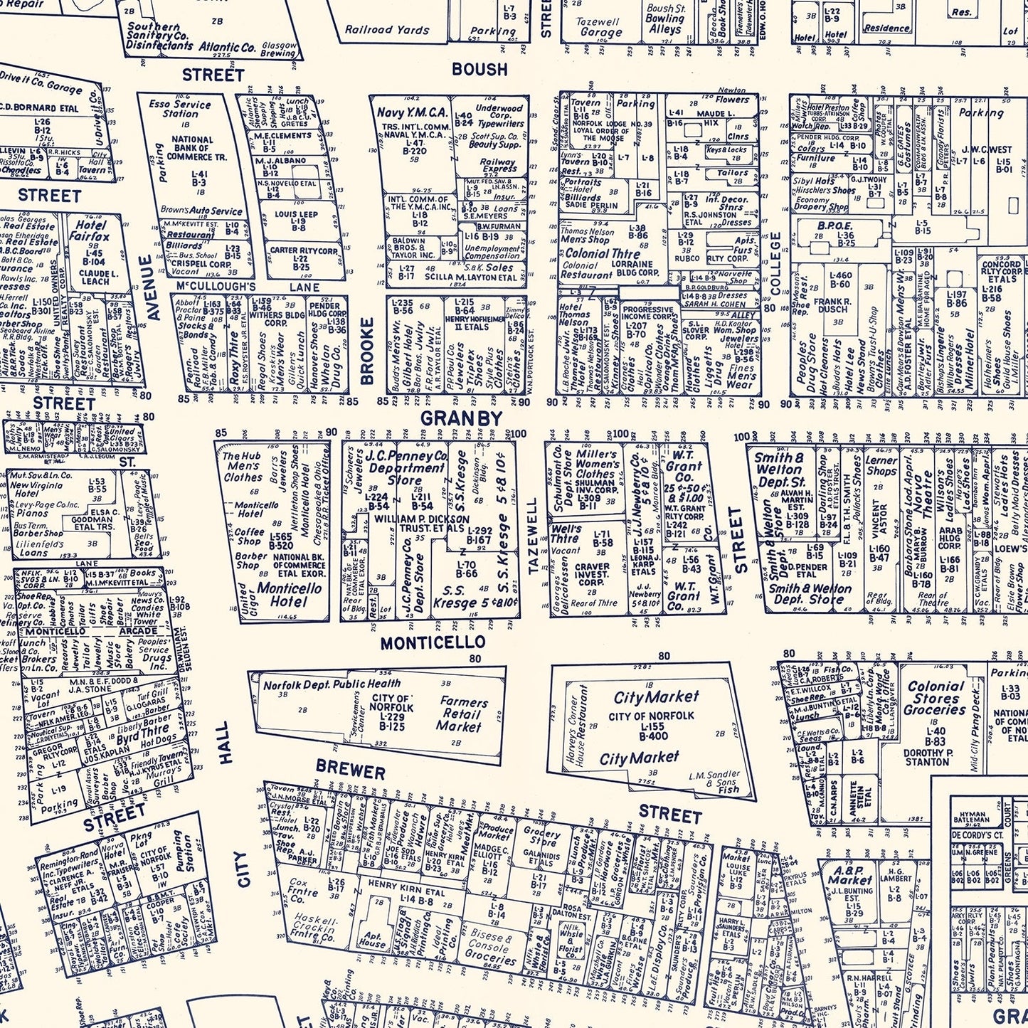 Vintage Map of Norfolk, Virginia, 1950