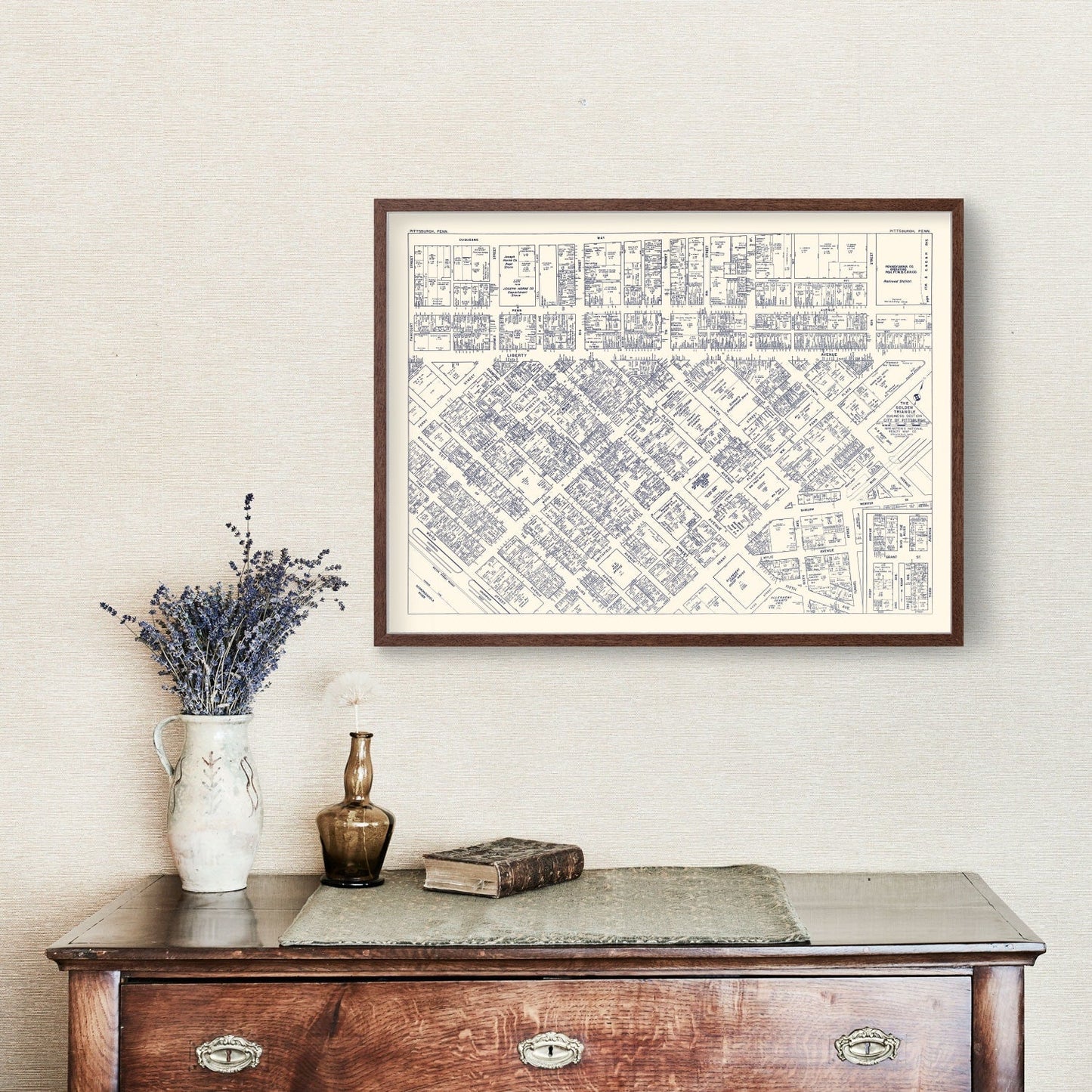 Vintage Map of Pittsburgh, Pennsylvania Business Section, 1950