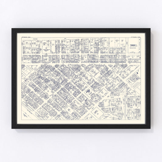 vintage map of Pittsburgh, Pennsylvania business section, 1950