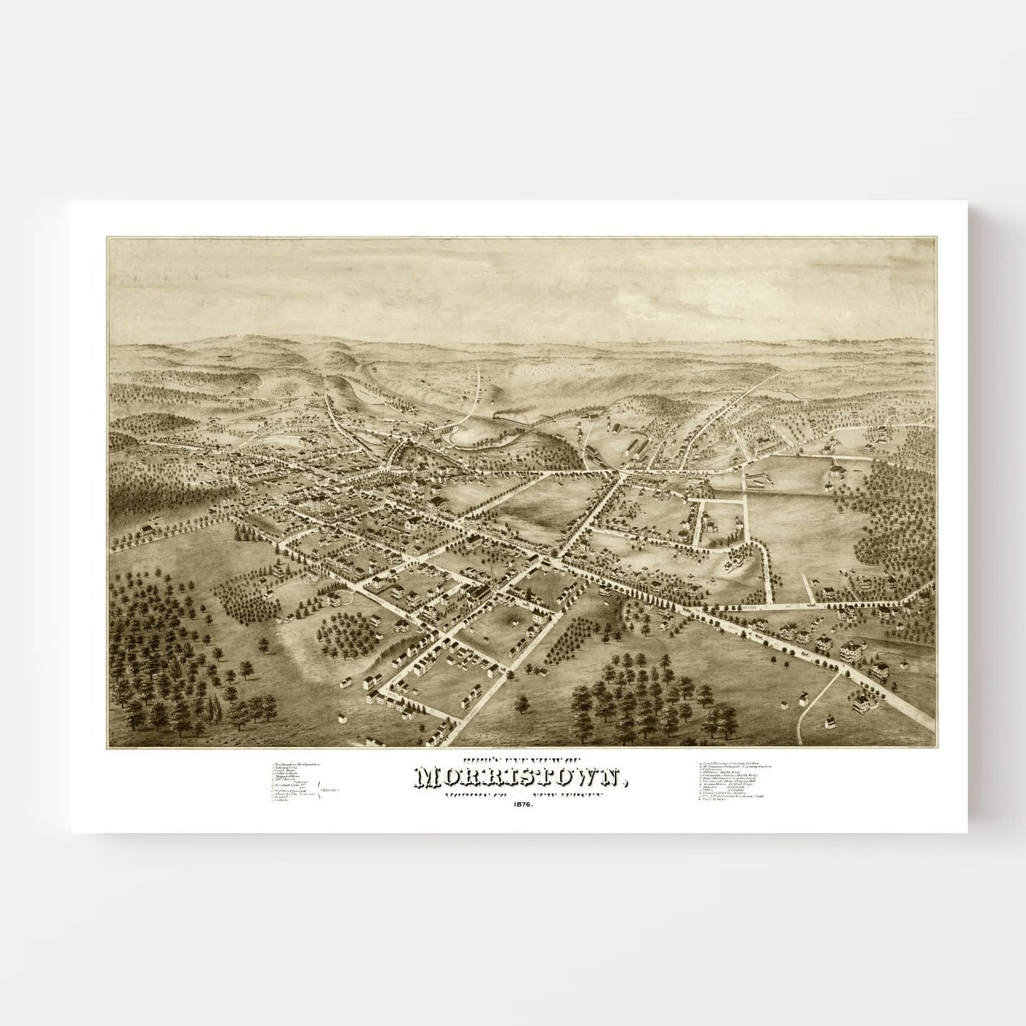 Vintage Map of Morristown, New Jersey, 1876