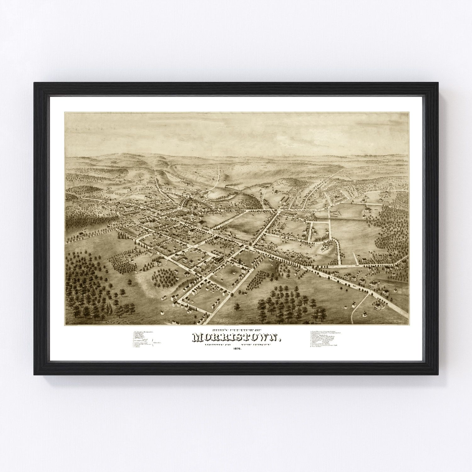 vintage map of Morristown, New Jersey, 1876