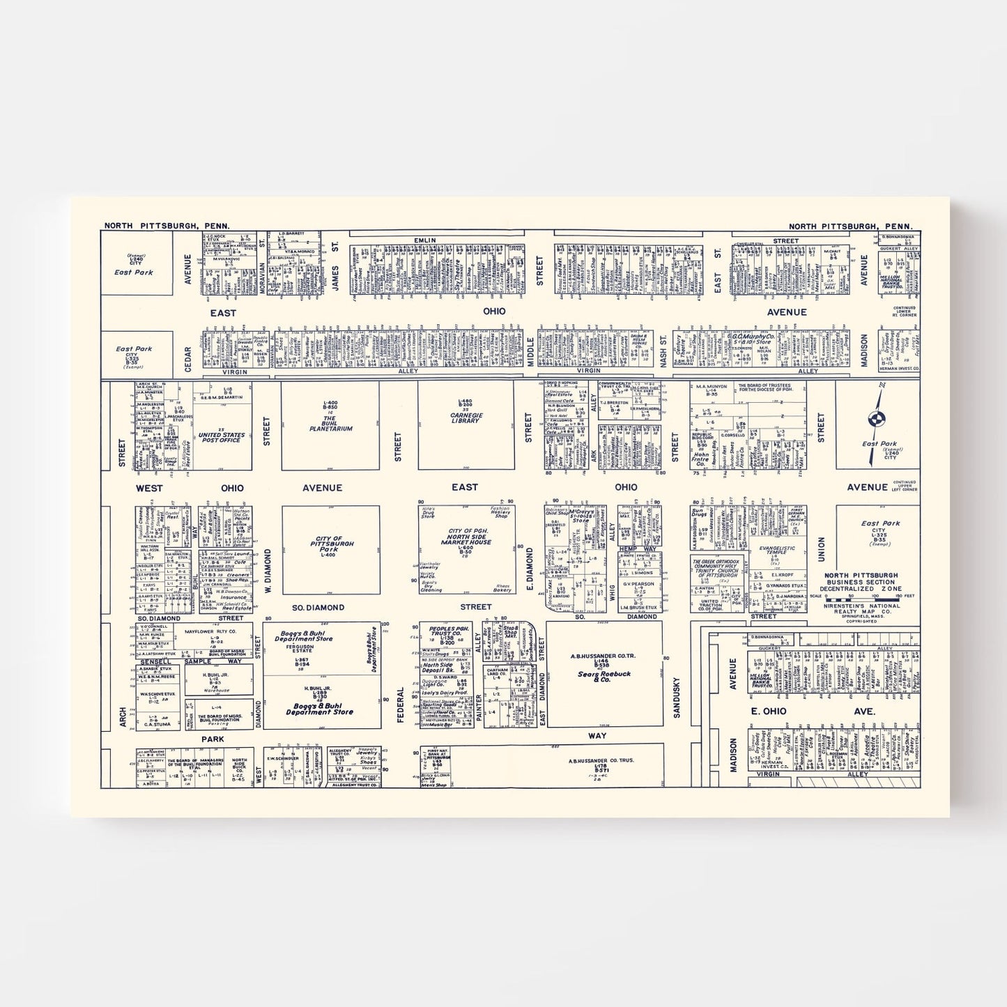 Vintage Map of North Pittsburgh, Pennsylvania, 1950