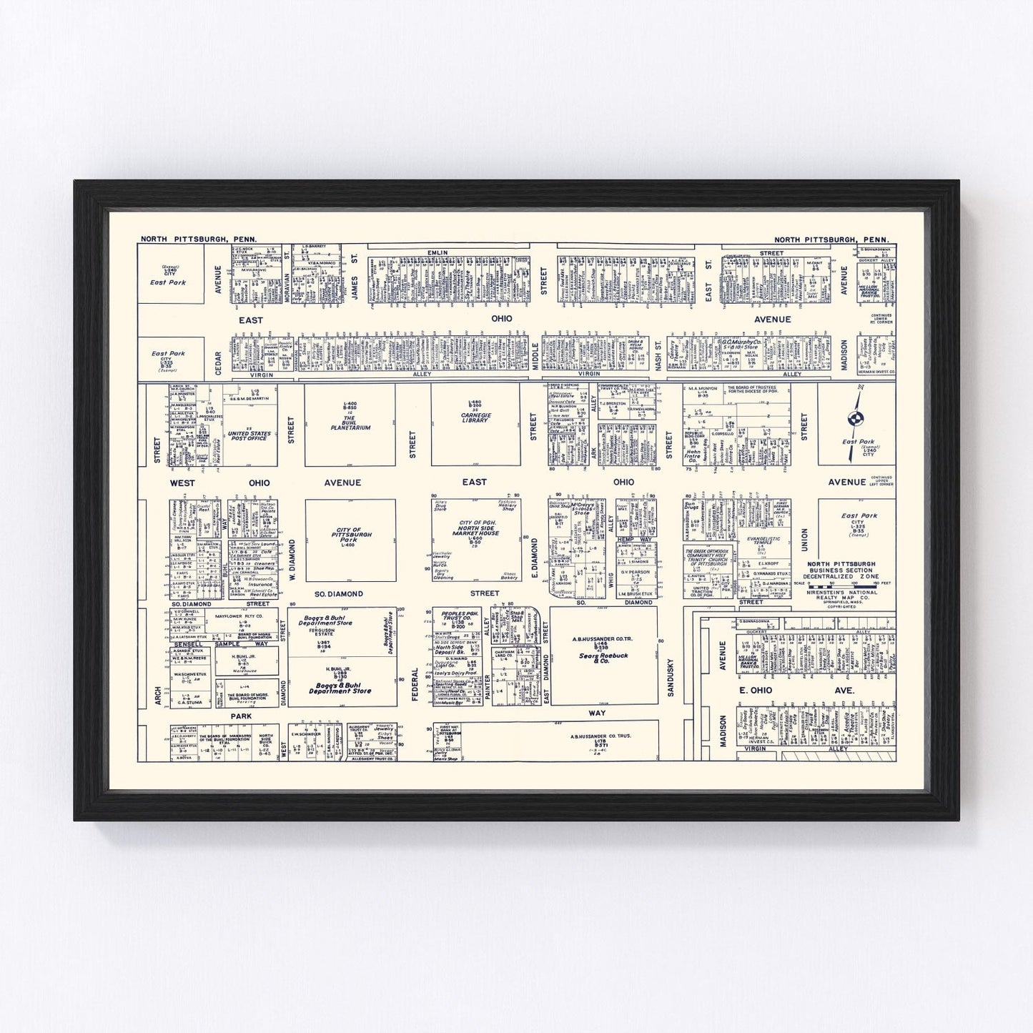 vintage map of North Pittsburgh, Pennsylvania, 1950