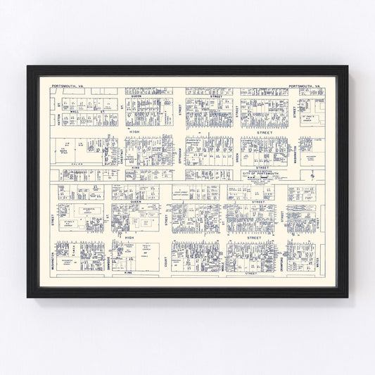 Vintage map of Portsmouth Virginia business section, 1950