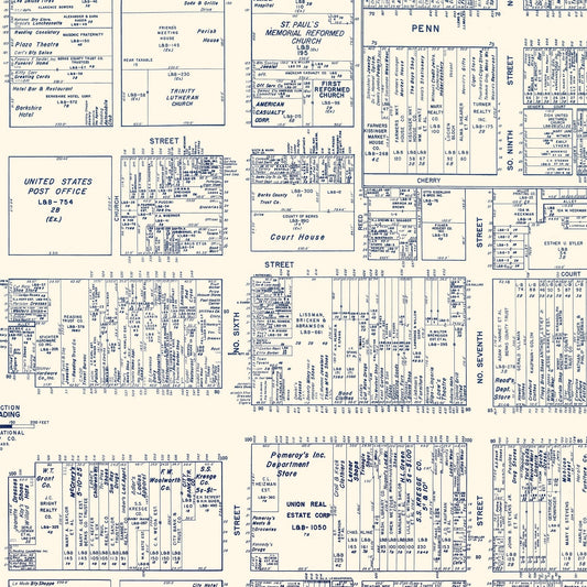 Vintage Map of Reading, PA Business Section, 1950