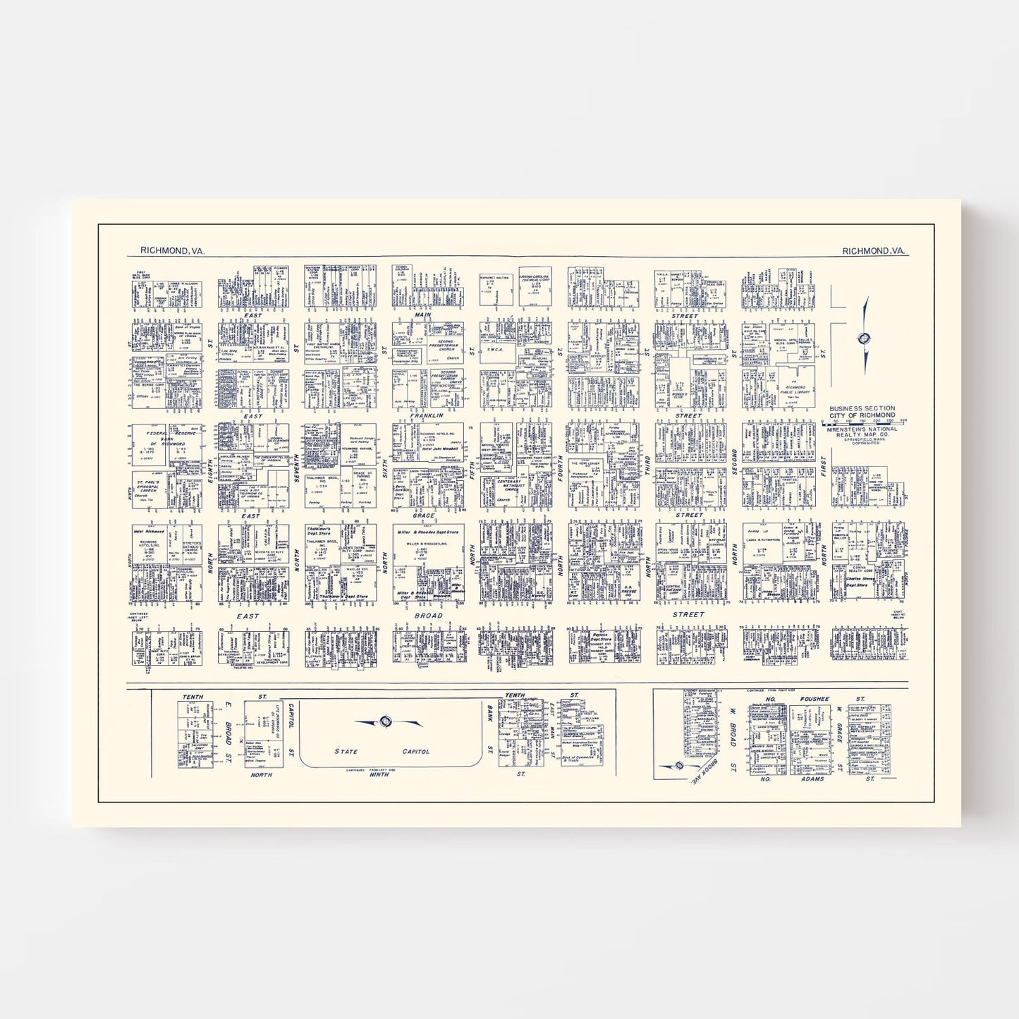 Vintage Map of Richmond, Virginia Business Section, 1950