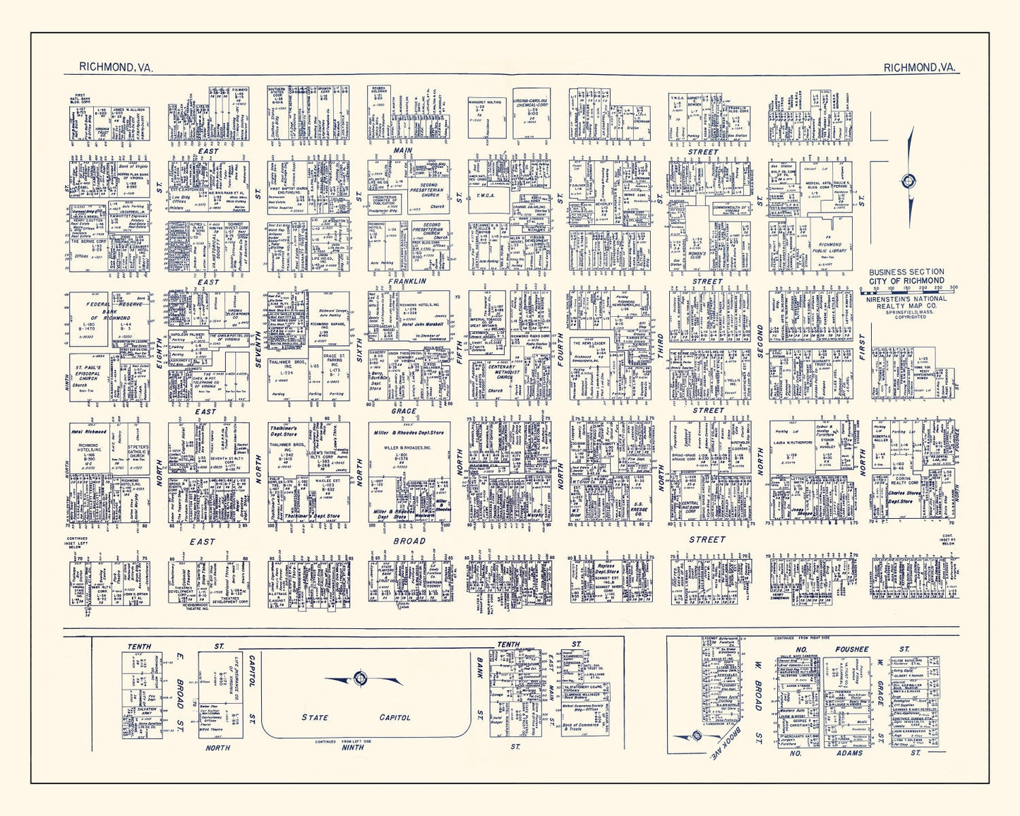 Vintage Map of Richmond, Virginia Business Section, 1950