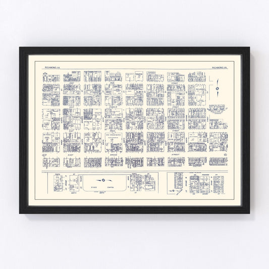 Vintage map of Richmond, Virginia business section, 1950