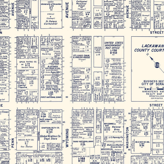 Vintage Map of Scranton, Pennsylvania Business Section, 1950