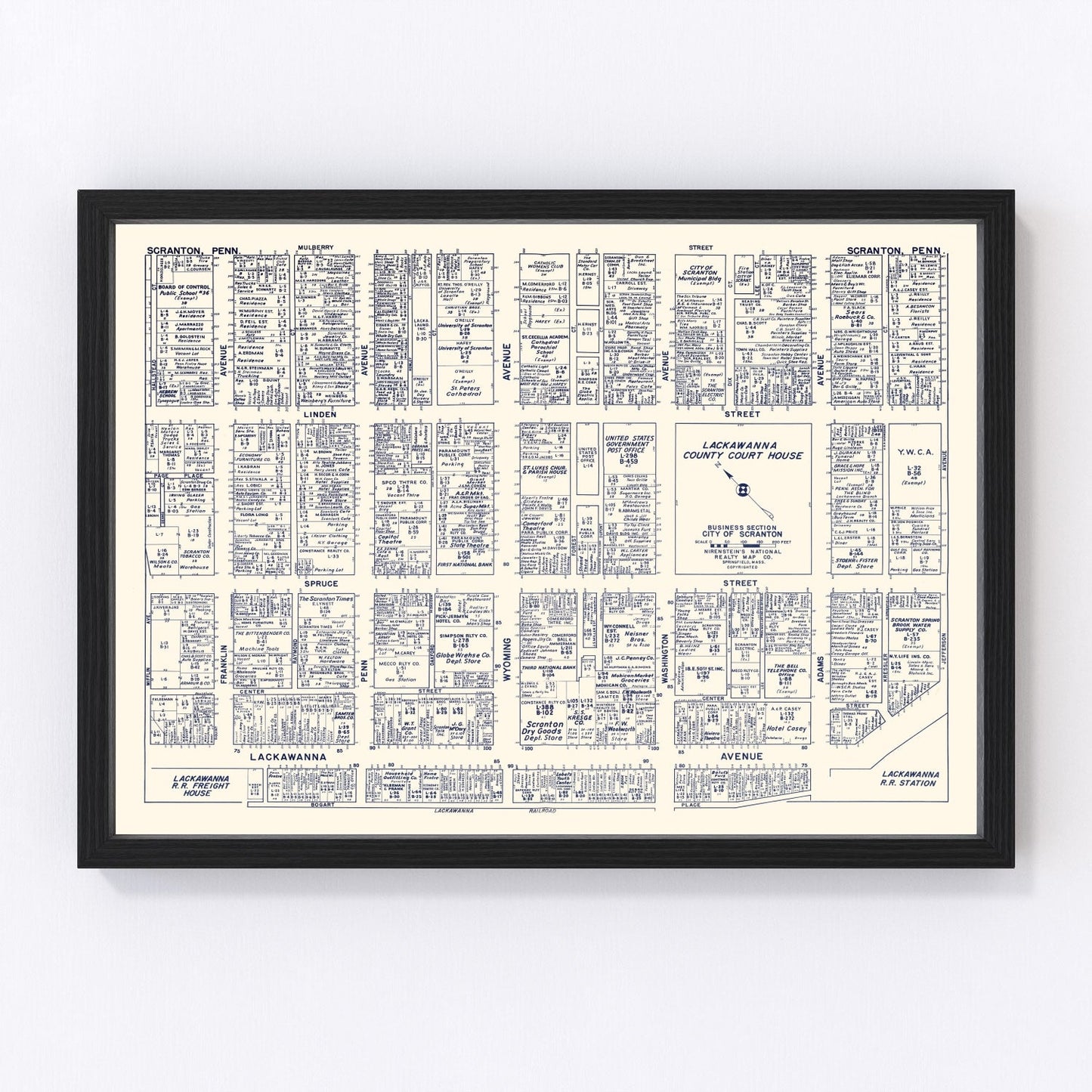 vintage map of Scranton, Pennsylvania, 1950