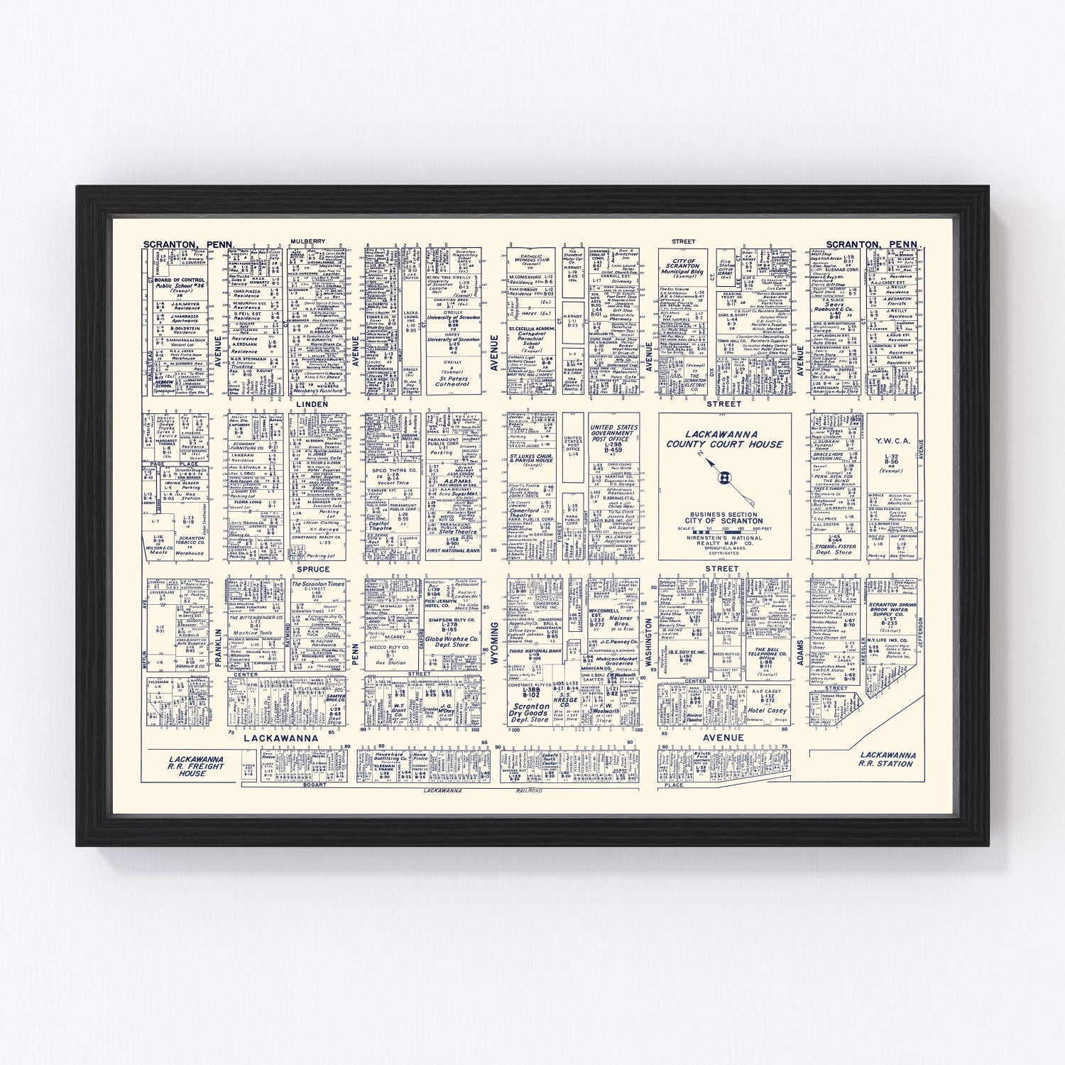 vintage map of Scranton, Pennsylvania, 1950