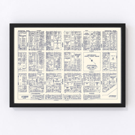 vintage map of Scranton, Pennsylvania, 1950