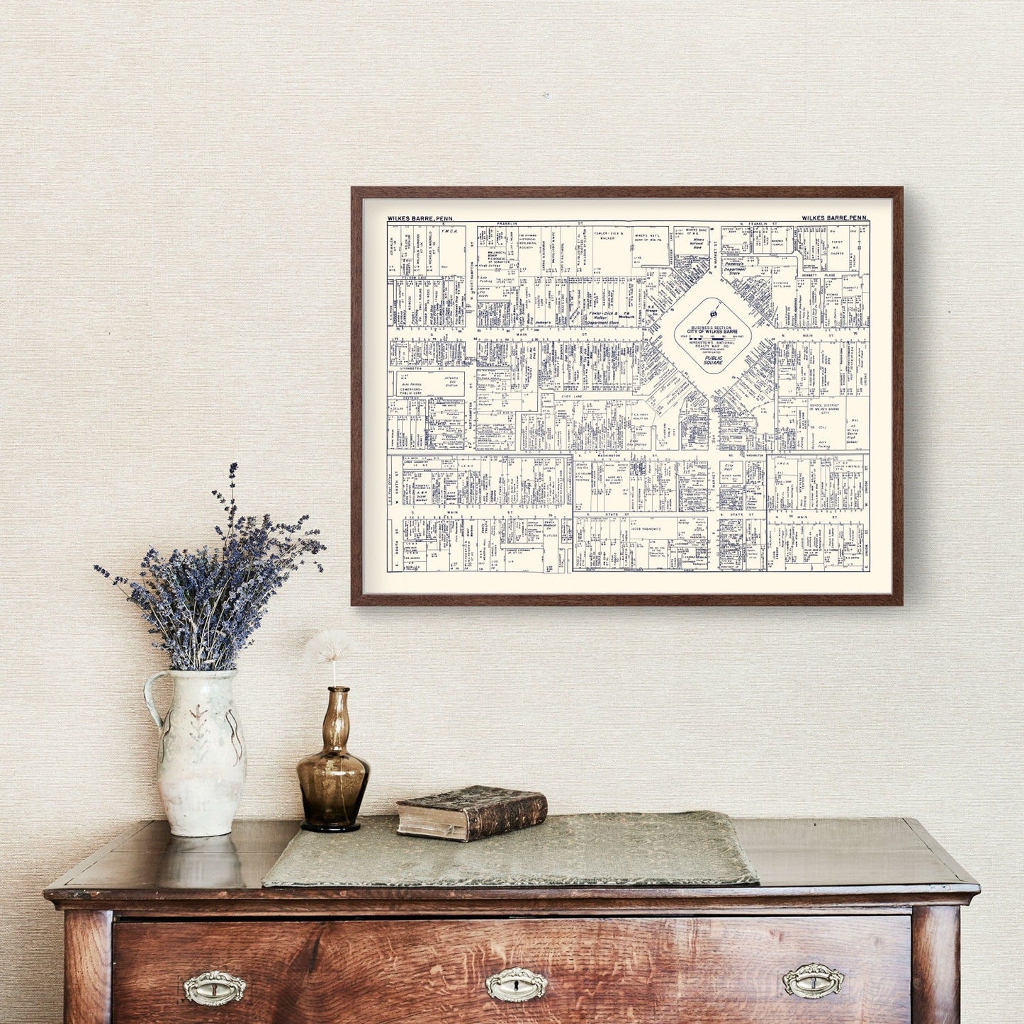Vintage Map of Wilkes-Barre, Pennsylvania Business Section, 1950