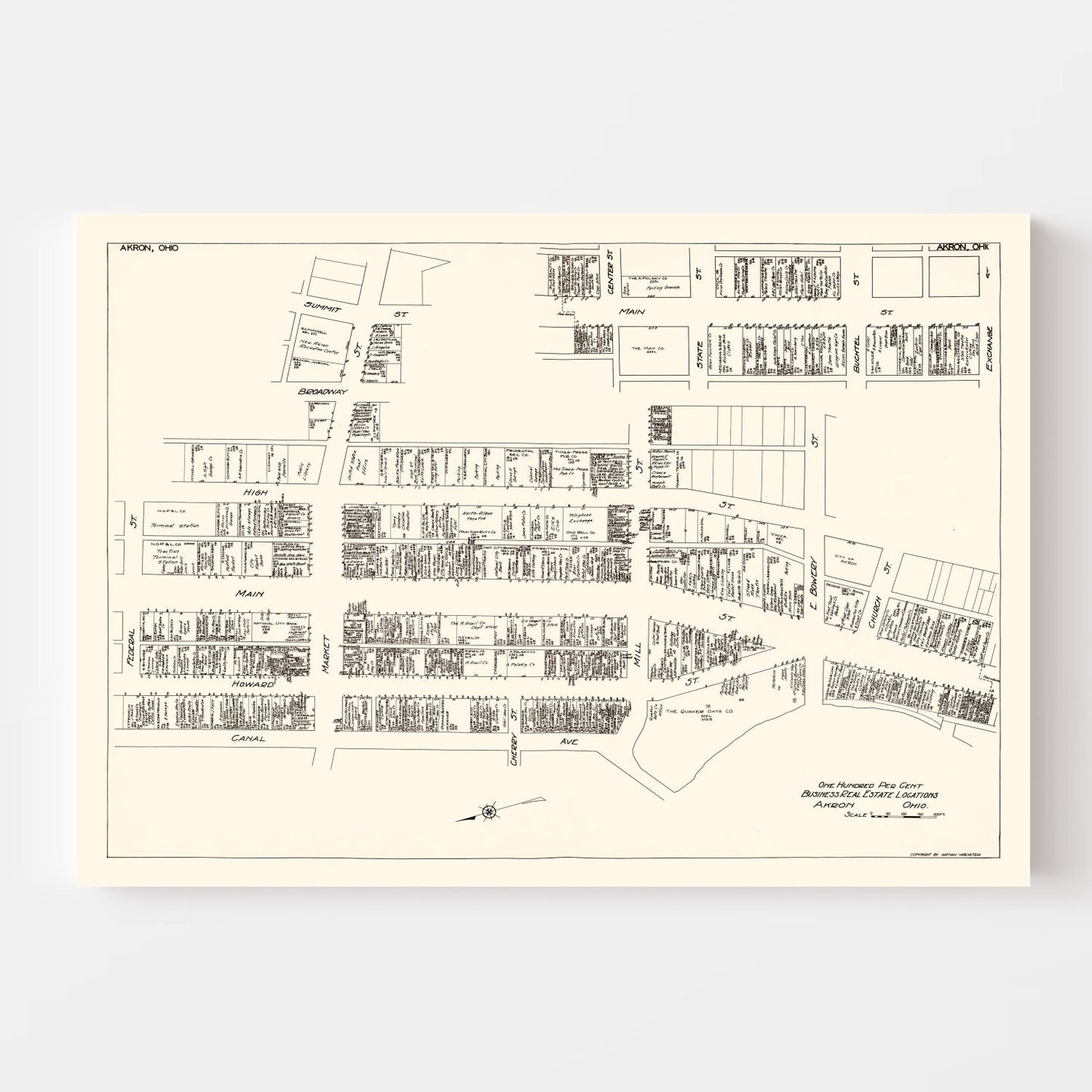 Vintage Map of Akron, OH Business Section, 1929
