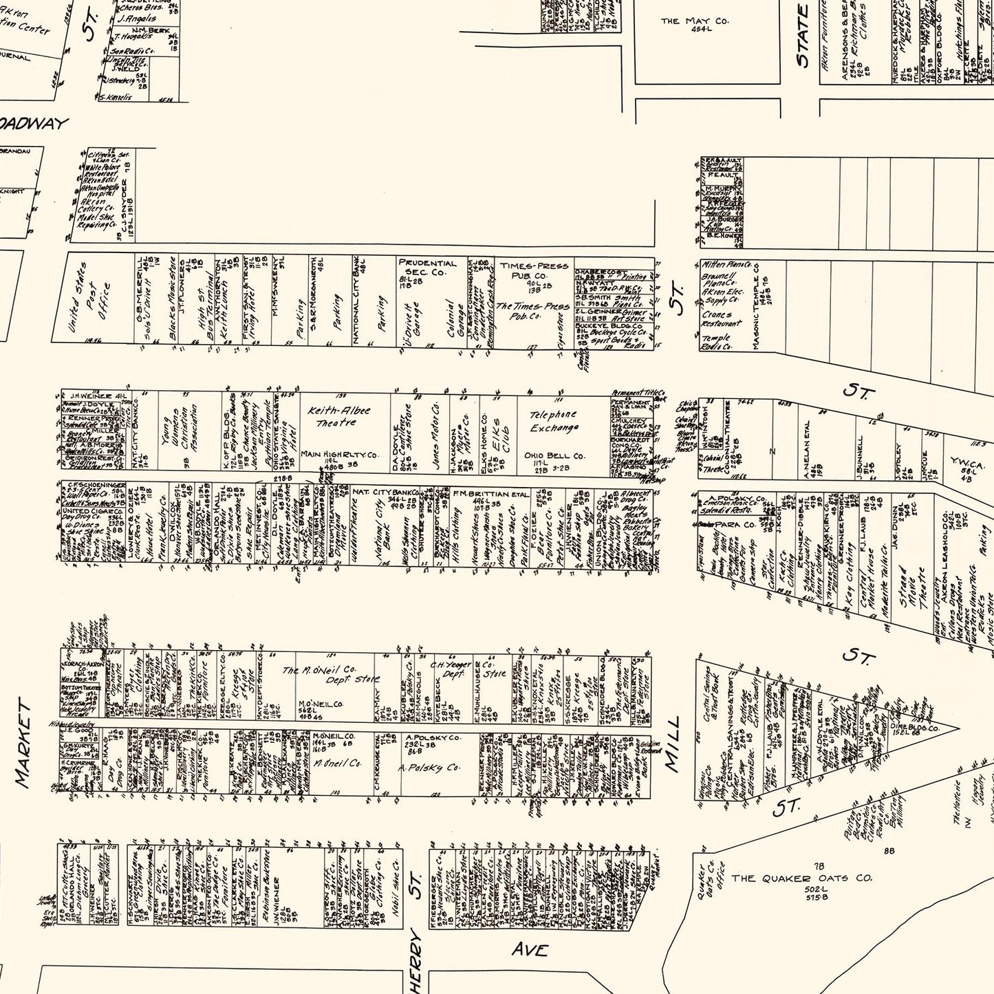 Vintage Map of Akron, OH Business Section, 1929