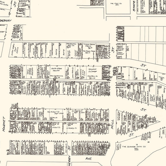Vintage Map of Akron, OH Business Section, 1929