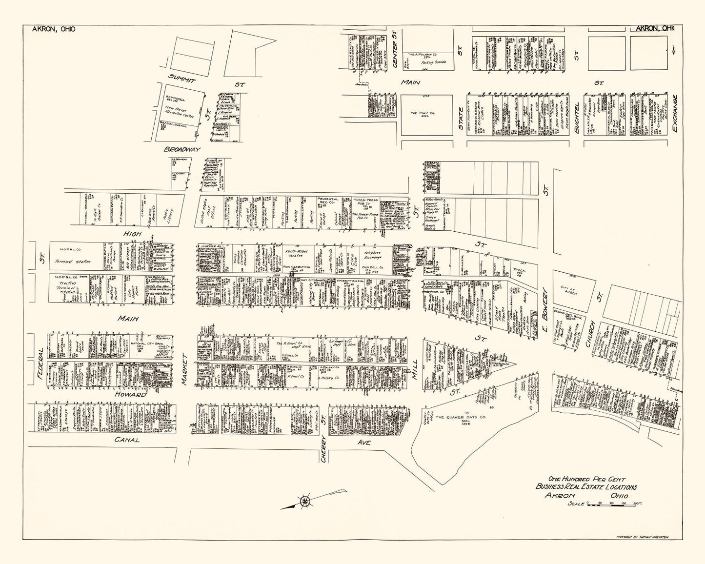 Vintage Map of Akron, OH Business Section, 1929