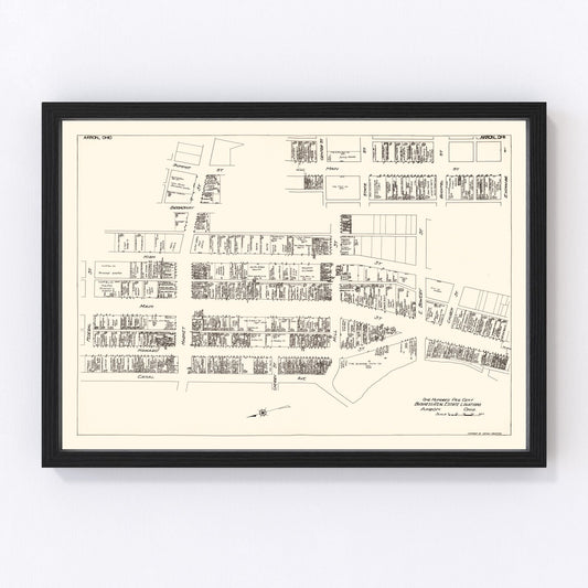 Vintage map of Akron, OH business section, 1929 - restored print