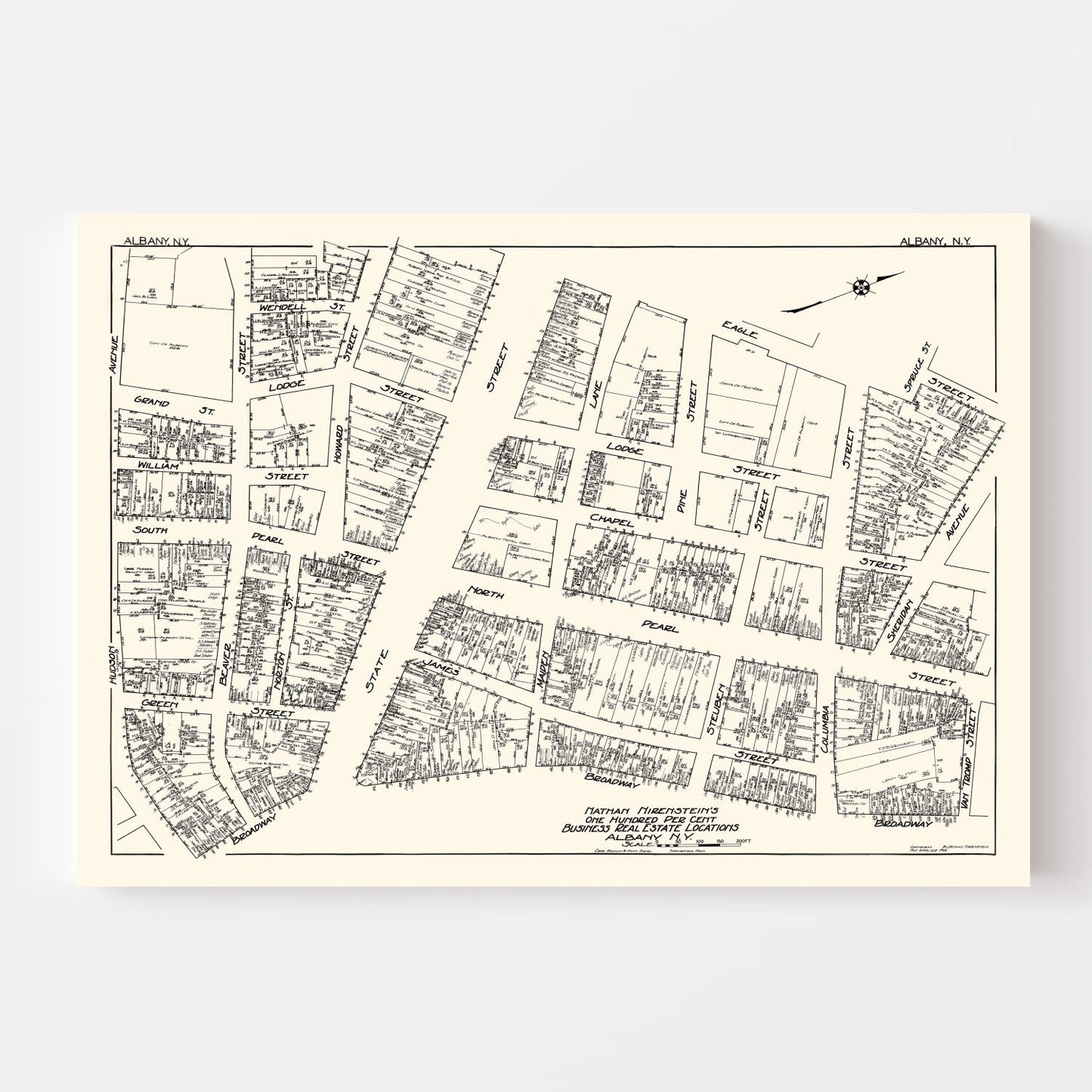 Vintage Map of Albany, NY Business Section, 1929