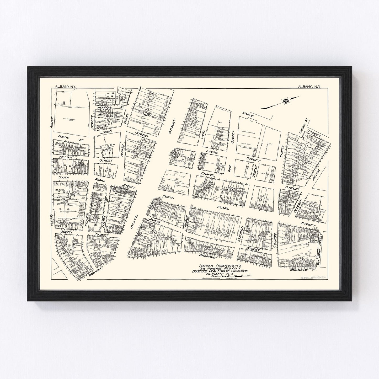 Vintage map of Albany, NY business section, 1929 - restored print