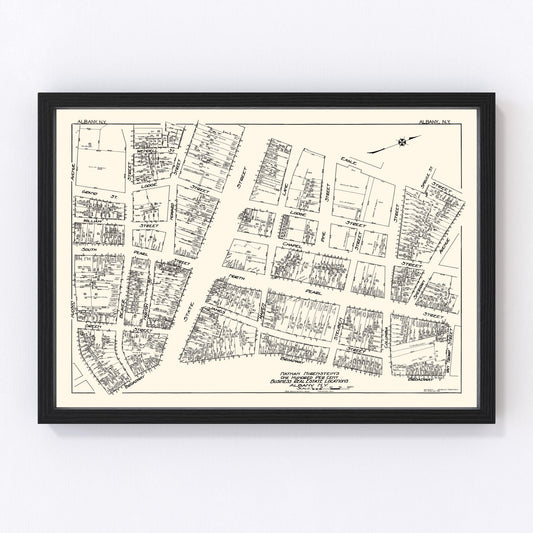 Vintage map of Albany, NY business section, 1929 - restored print