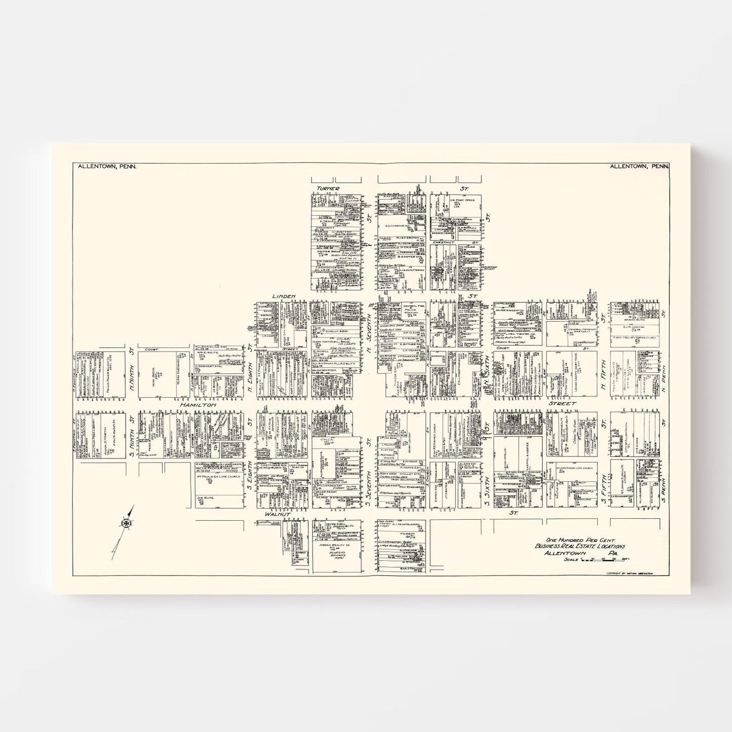 Vintage Map of the Allentown, Pennsylvania Business Section, 1929