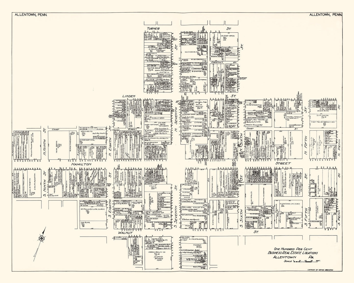 Vintage Map of the Allentown, Pennsylvania Business Section, 1929