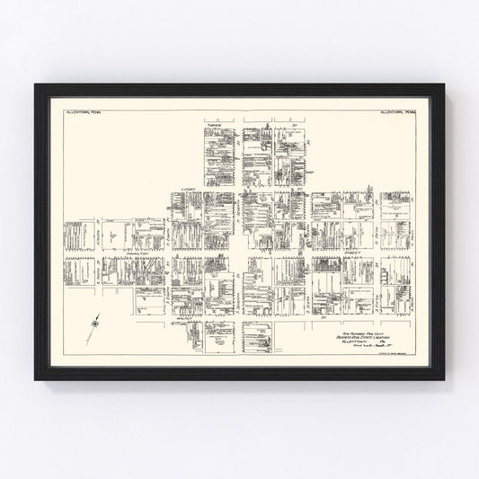 Vintage map of Allentown, Pennsylvania business section, 1929 - downtown district print
