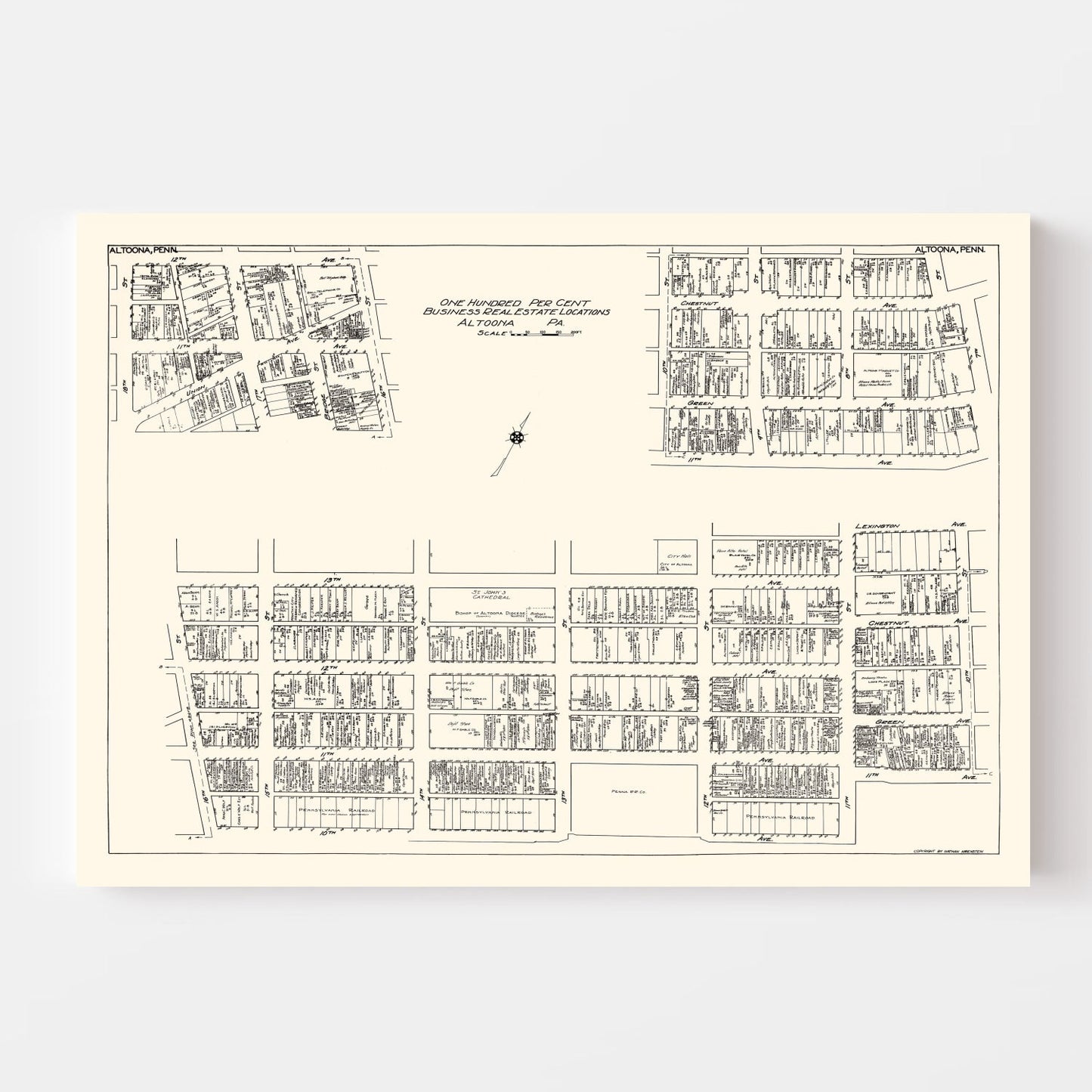 Vintage Map of Altoona, PA Business Section, 1929