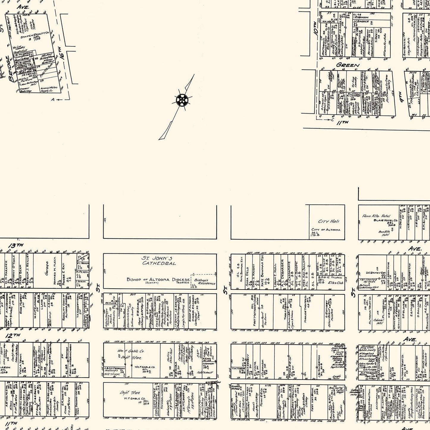 Vintage Map of Altoona, PA Business Section, 1929