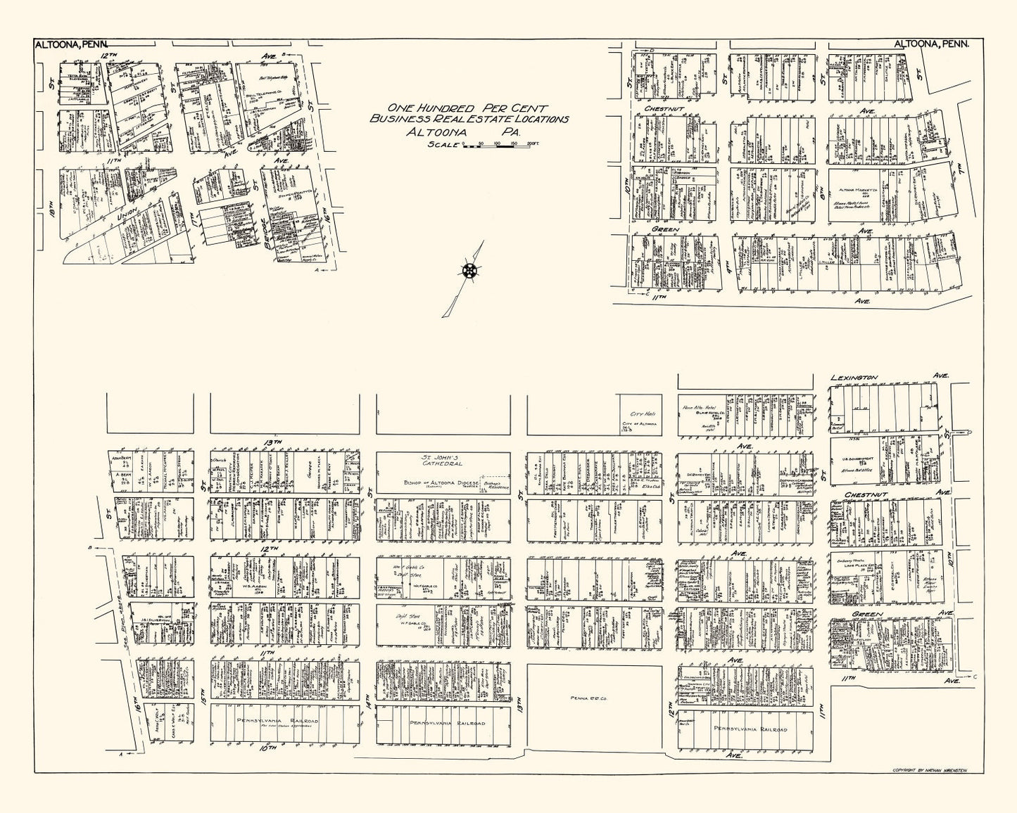 Vintage Map of Altoona, PA Business Section, 1929
