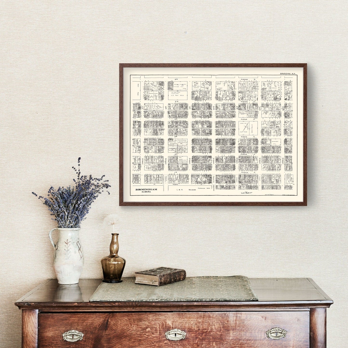 Vintage Map of Birmingham, Alabama, Business District, 1929