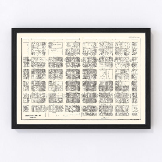 Vintage map of Birmingham, Alabama, business district, 1929