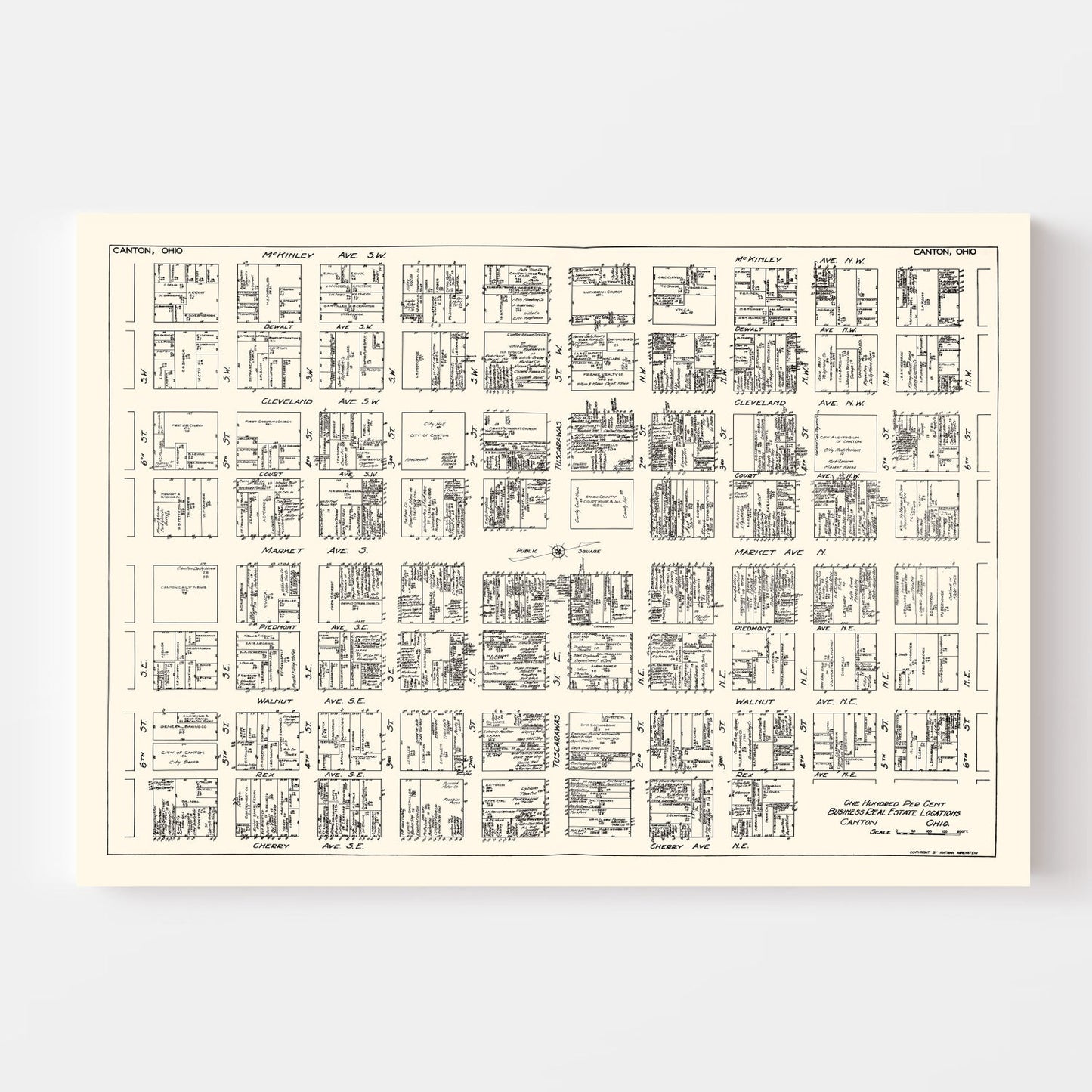 Vintage Map of Canton, Ohio Business Section, 1929