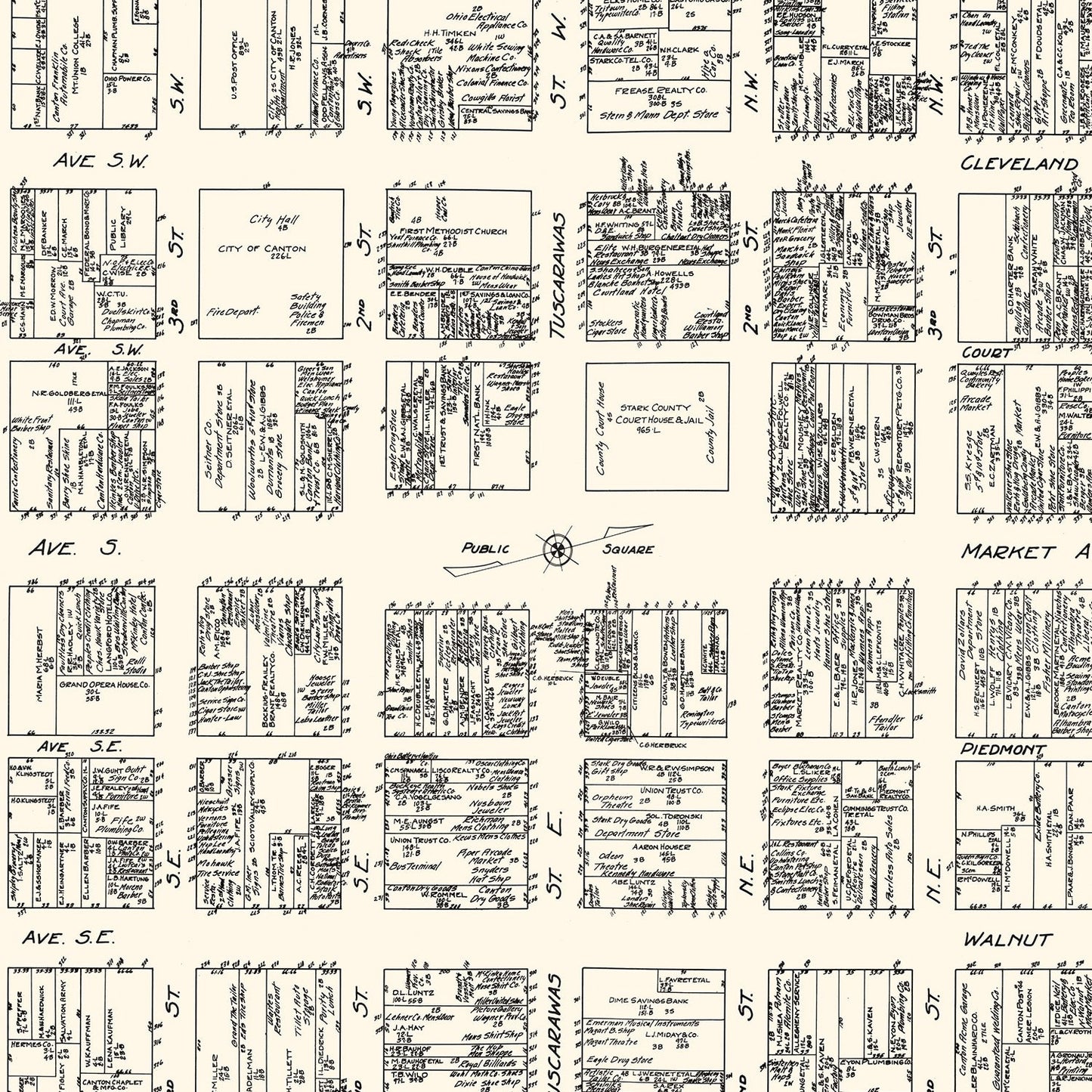 Vintage Map of Canton, Ohio Business Section, 1929