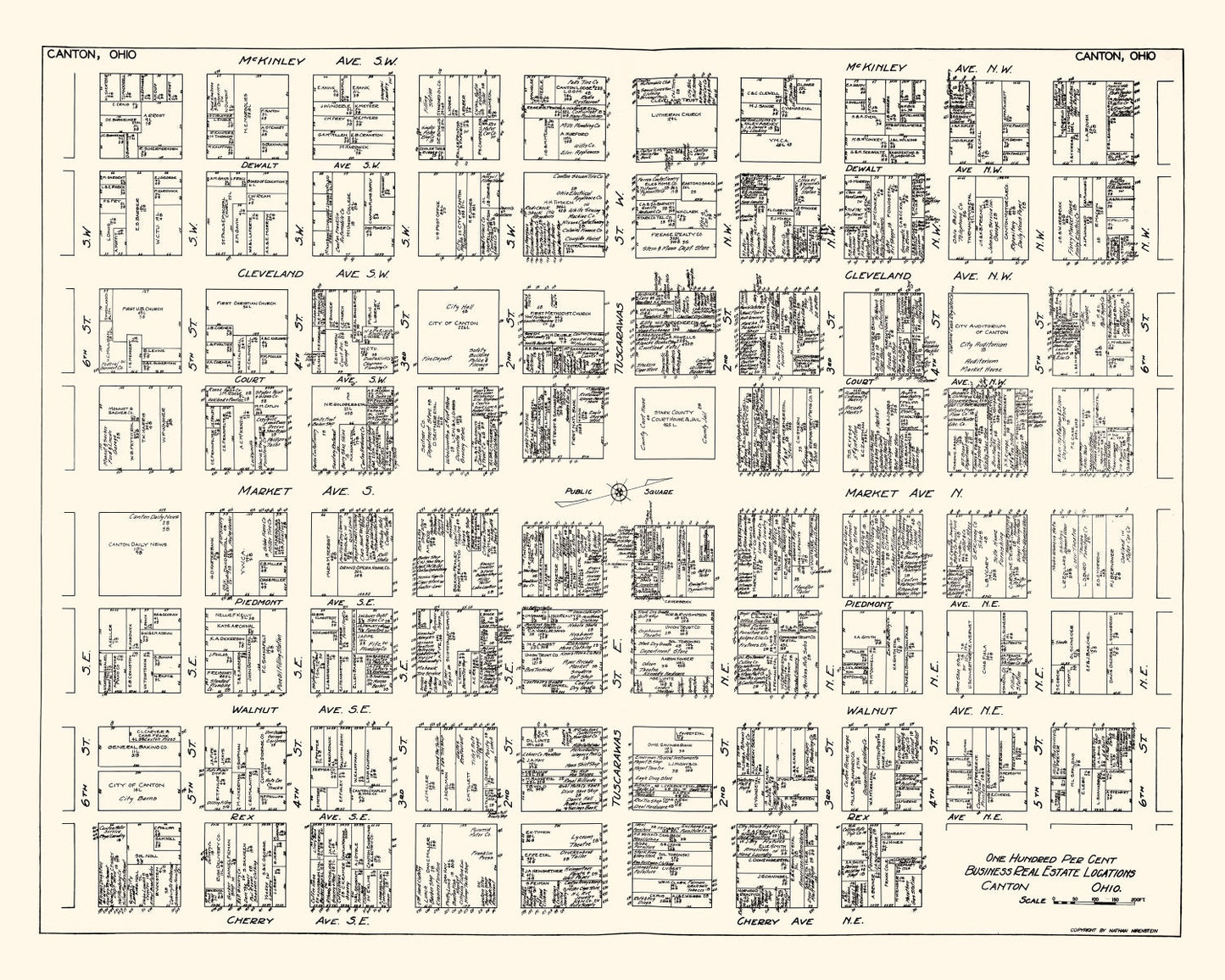 Vintage Map of Canton, Ohio Business Section, 1929