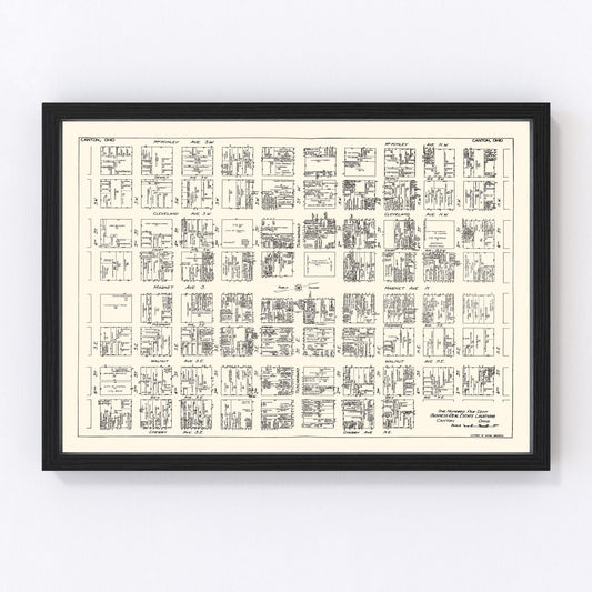 Vintage map of Canton, Ohio business section, 1929, restored vintage wall art print
