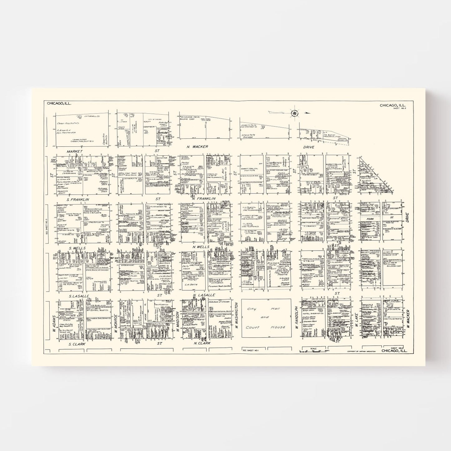 Vintage Map of Chicago Business District, 1929