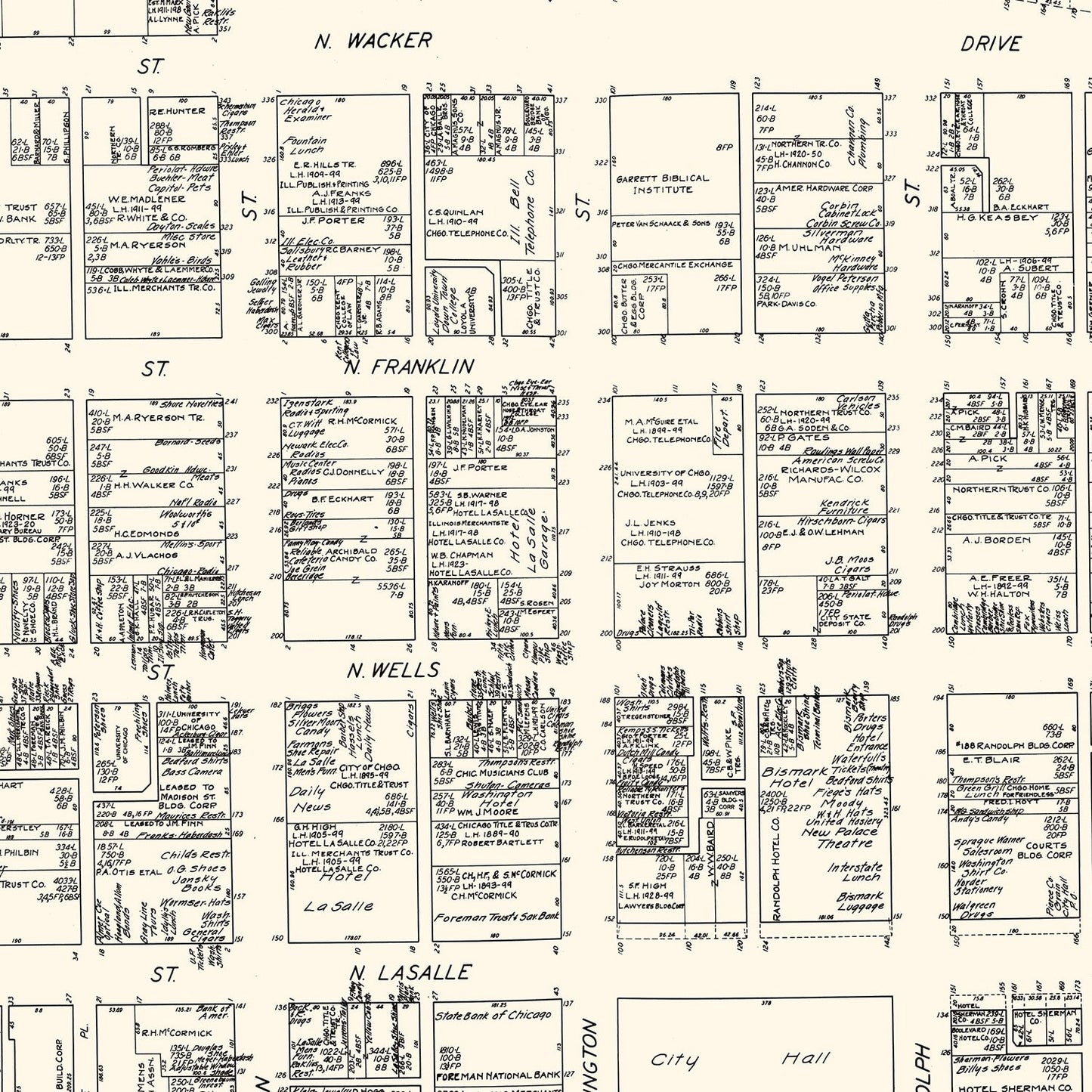 Vintage Map of Chicago Business District, 1929