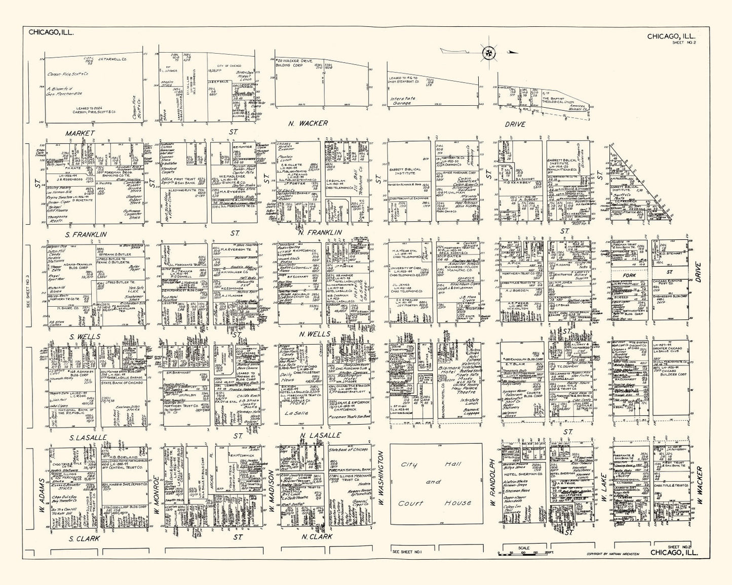 Vintage Map of Chicago Business District, 1929