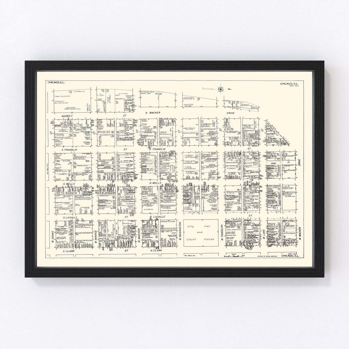 Vintage map of Chicago business district, 1929, digitally restored