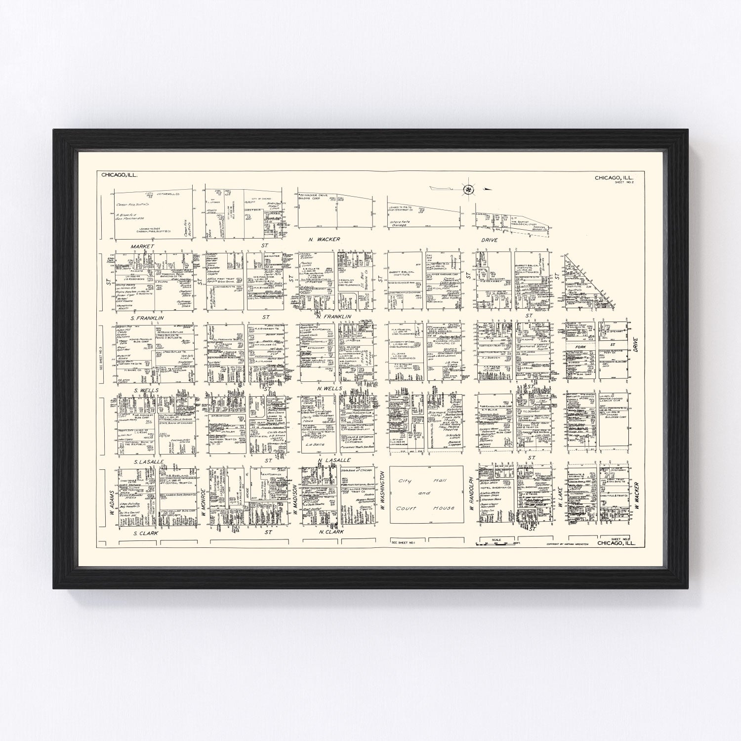 Vintage map of Chicago business district, 1929, digitally restored
