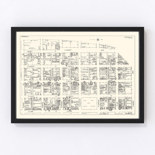 Vintage map of Chicago business district, 1929, digitally restored